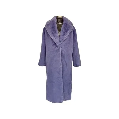 Poj niam Fluffy Ntev Faux Fur Coat Purple